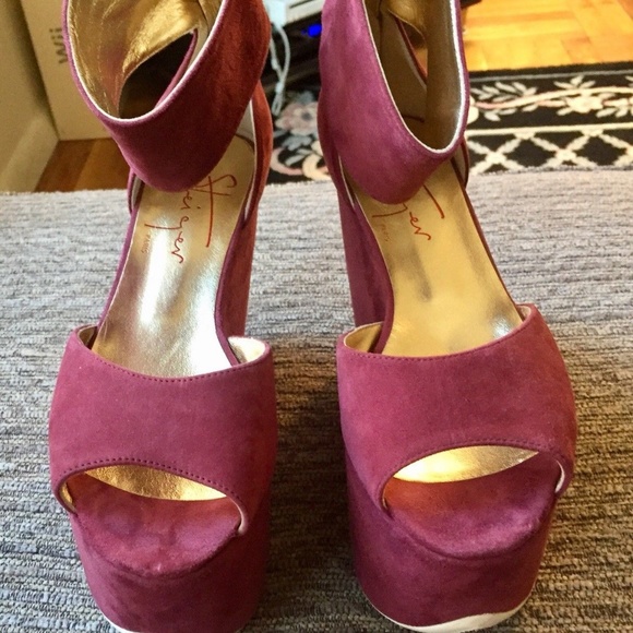 WALTER STEIGER Tilly Suede Platform Wedges Plum - Picture 3 of 8